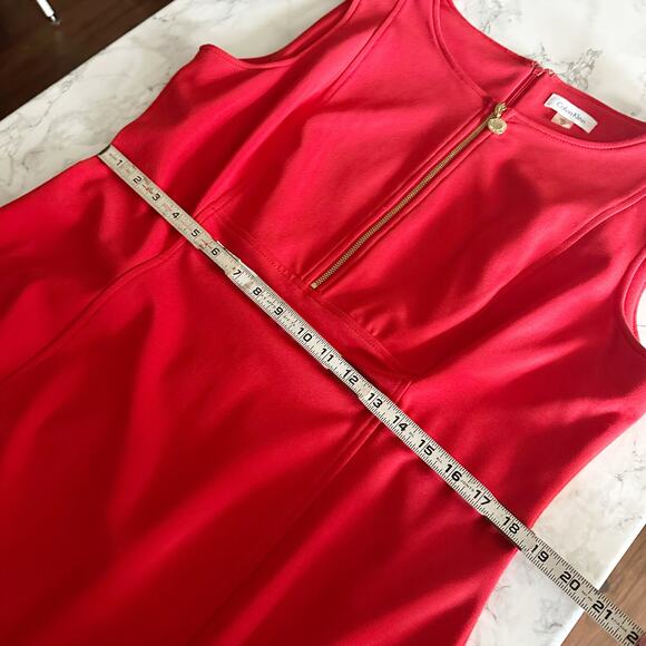 Calvin Klein Sleeveless Sheath Goldtone Red Zipper Dress Women's Plus Size 16 - Picture 10 of 12
